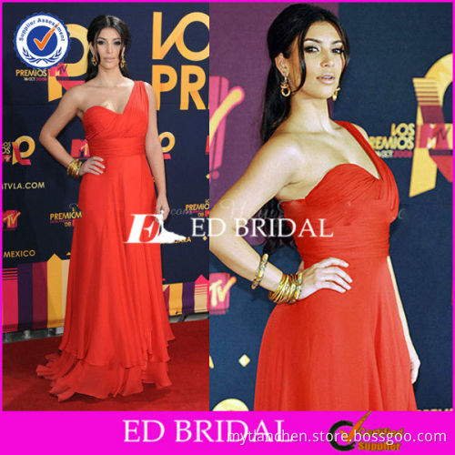 New Arrival E1413 A-line One Shoulder Layers Chiffon Celebrity Red Evening Dress